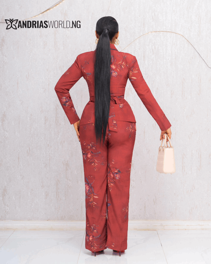 BROWN FLORAL TWO PIECE TROUSER SET